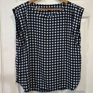 Ann Taylor Navy and White Checkered Blouse